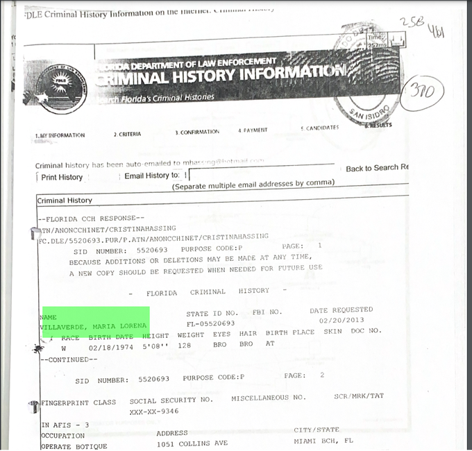 En una investigación reciente, se accedió a un expediente judicial en Estados Unidos que detalla su detención en el aeropuerto de Sarasota, Florida, en julio de 2002. Según el documento, Villaverde fue arrestada con 15 kilos de cocaína y 50.000 dólares en efectivo sin declarar. La información fue confirmada por dos fuentes con acceso al expediente estadounidense.